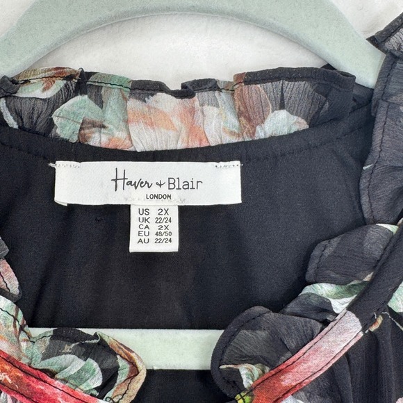 Haver + Blair Women's 2X Black Floral Ruffle Sleeveless Blouse Top Plus Romantic - Picture 7 of 9